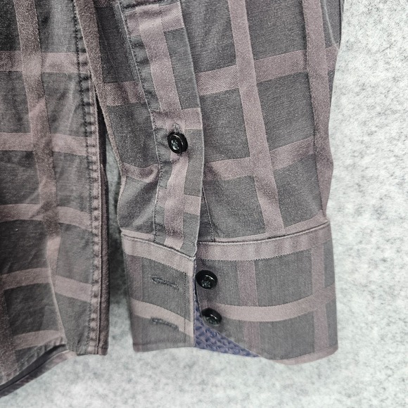 THOMAS DEAN Mens Windowpane Button Up Shirt XL Tall Black Purple TD Flip Cuff - Picture 11 of 13